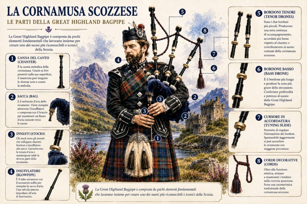 come è composta una cornamusa scozzese, info grafica