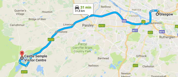 da Glasgow Regno Unito a Castle Semple Visitor Centre Google Maps