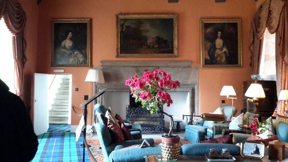 cawdor, camino, fiori, divano, quadri, salotto
