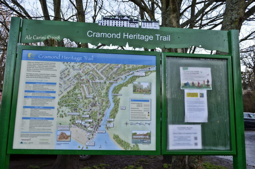 Cramond village: tra spiagge, resti romani e un'isola di marea - Edimburgo 7 cramond, cartellone con mappa