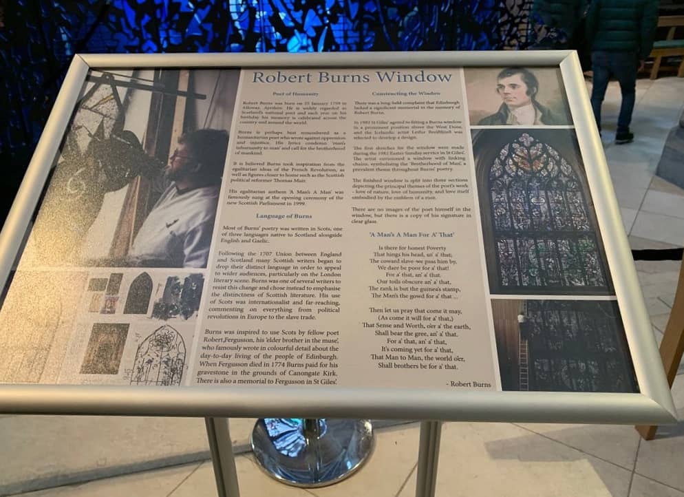 La cattedrale di St Giles a Edimburgo: cosa vedere e perchè visitarla 12 burns window plaque
