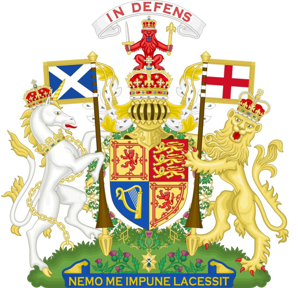 stemma reale inglese, unicorno e scozia