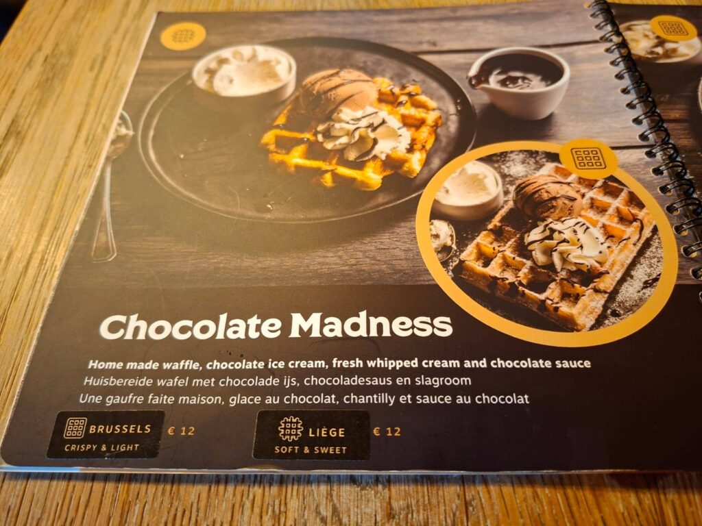 menu House of Waffles a Bruges